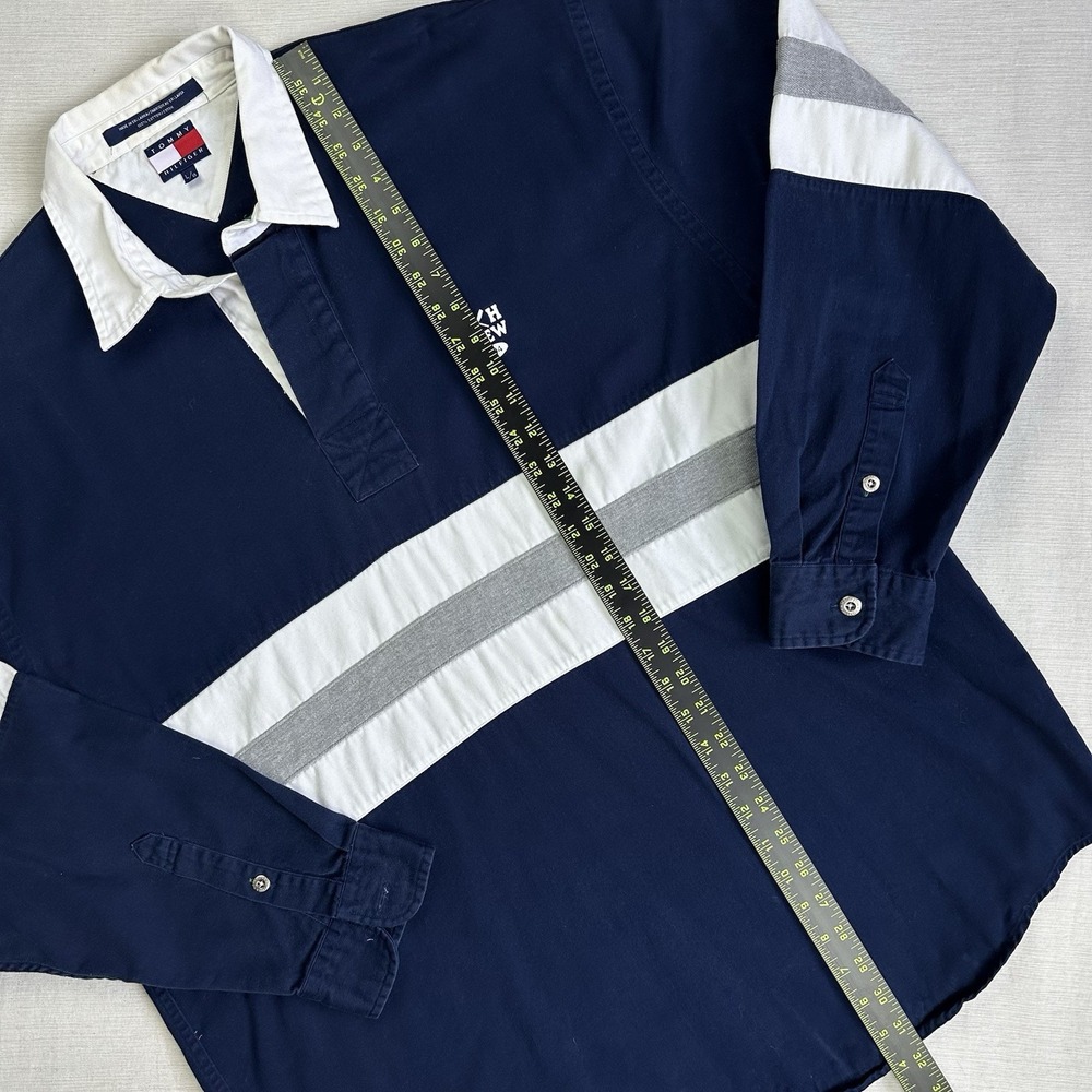Vtg 1994 Tommy Hilfiger Crew Rowing Rugby Polo Shirt Men Large Navy Blue Preppy - Picture 6 of 8